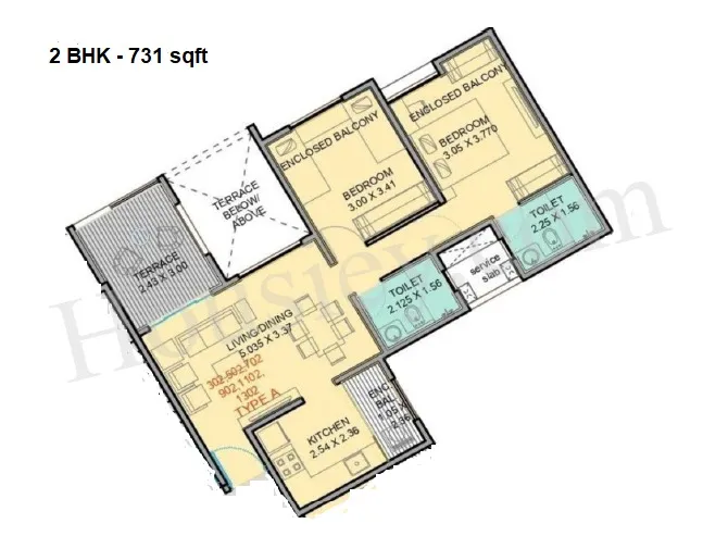 Ahura Ecopolitan Phase 2 Unit plan - 731 sq.ft.